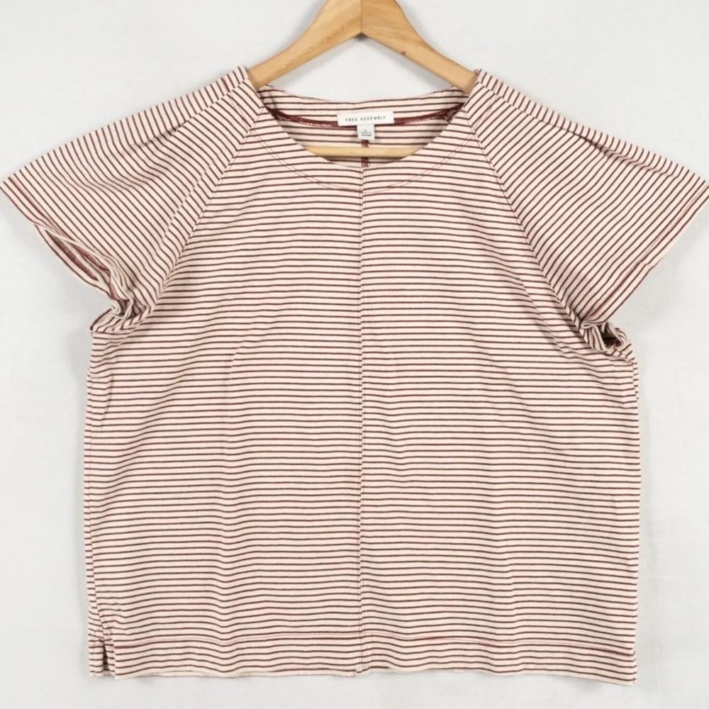 Free Assembly Knit Top T Shirt Sz XS Red White Stripe 100% Cotton Casual
